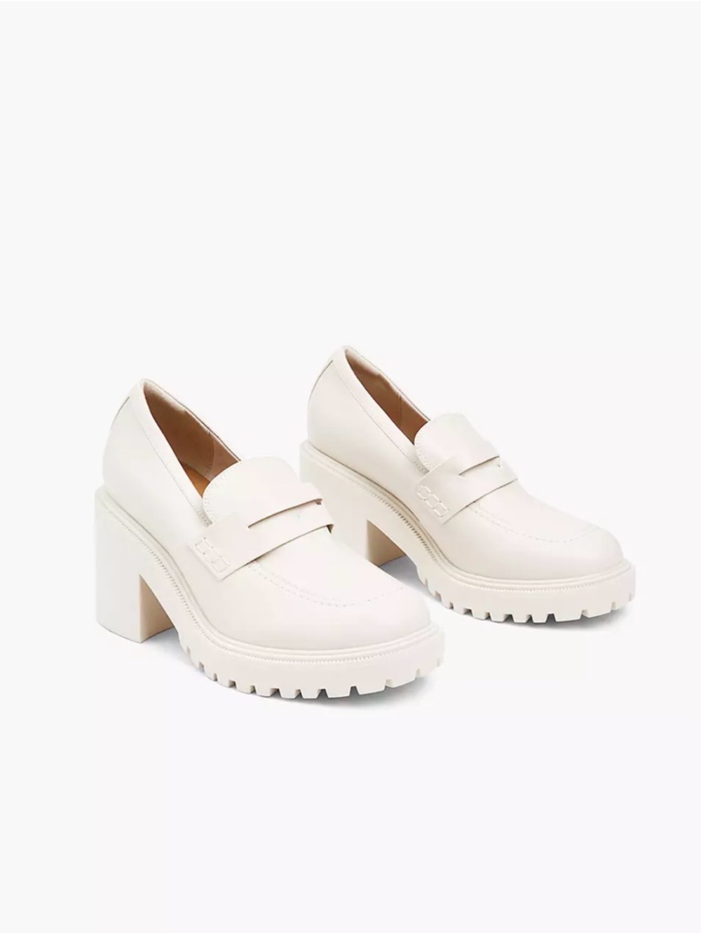 Lane Bryant White Chunky Lug Penny Loafer Heels 11W